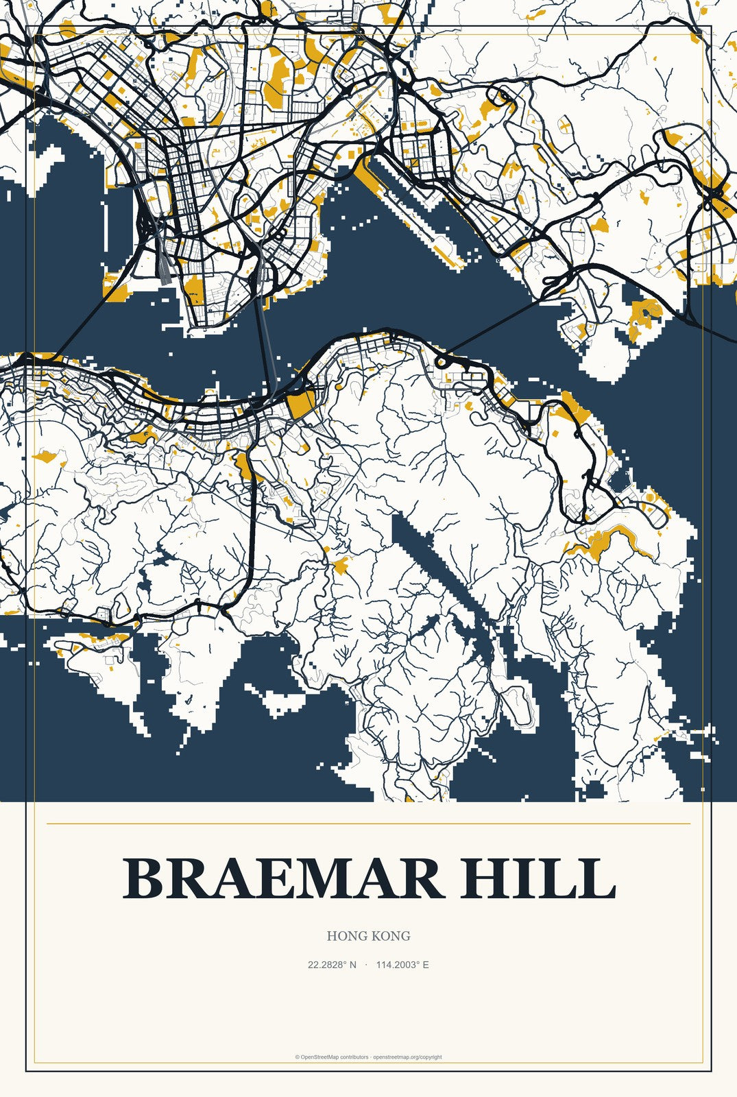 Braemar Hill, Hong Kong City Map Aluminum Sign in Citrine Modern style