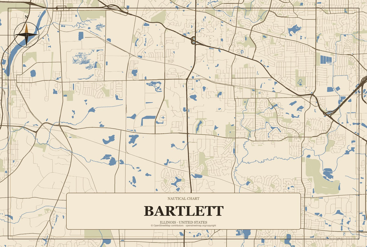 Bartlett, Illinois City Map Aluminum Sign in Heritage Nautical style