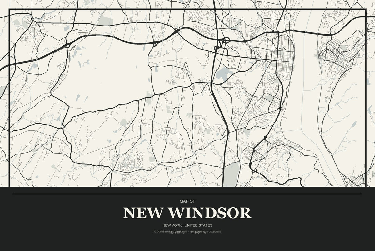 New Windsor, New York City Map Aluminum Sign in Museum Plaque style