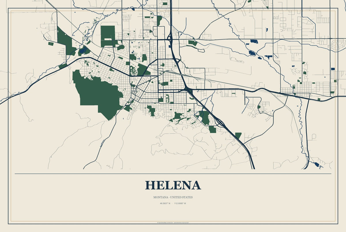 Helena, Montana City Map Aluminum Sign in Coastal Cutout style