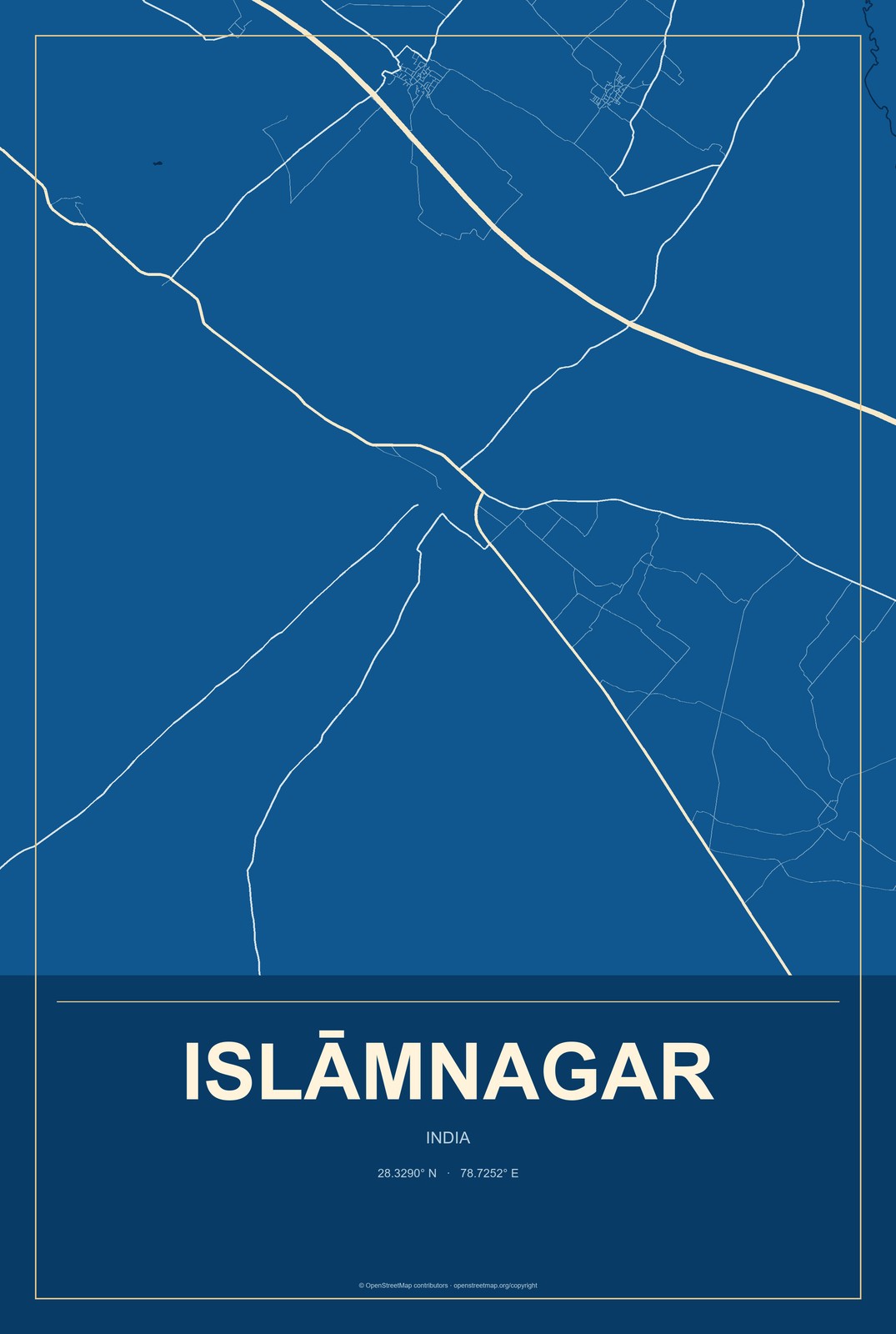 Islāmnagar, India City Map Aluminum Sign in Harbor Cobalt style