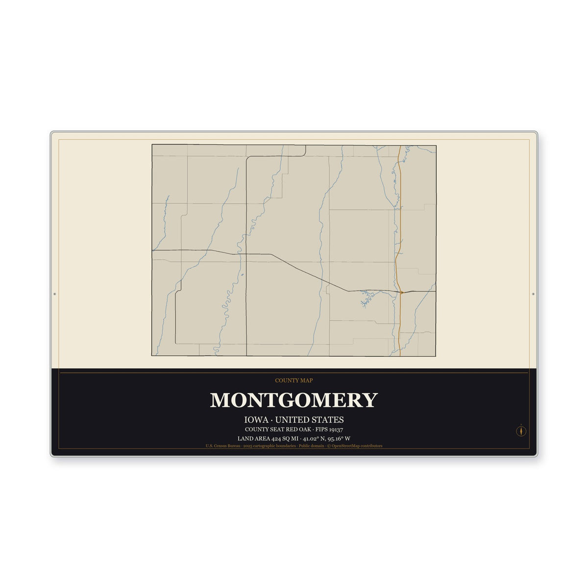 Montgomery County, Iowa Map Aluminum Sign in Museum Plaque style