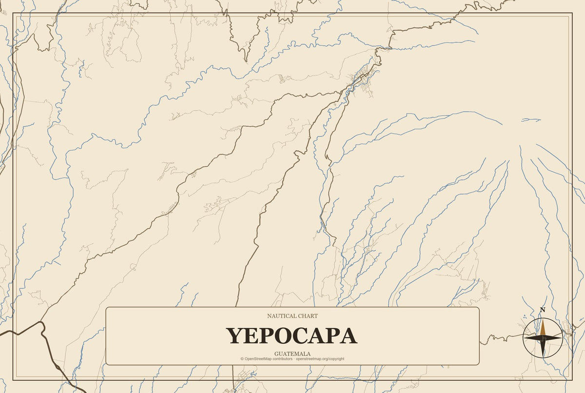 Yepocapa, Guatemala City Map Aluminum Sign in Heritage Nautical style