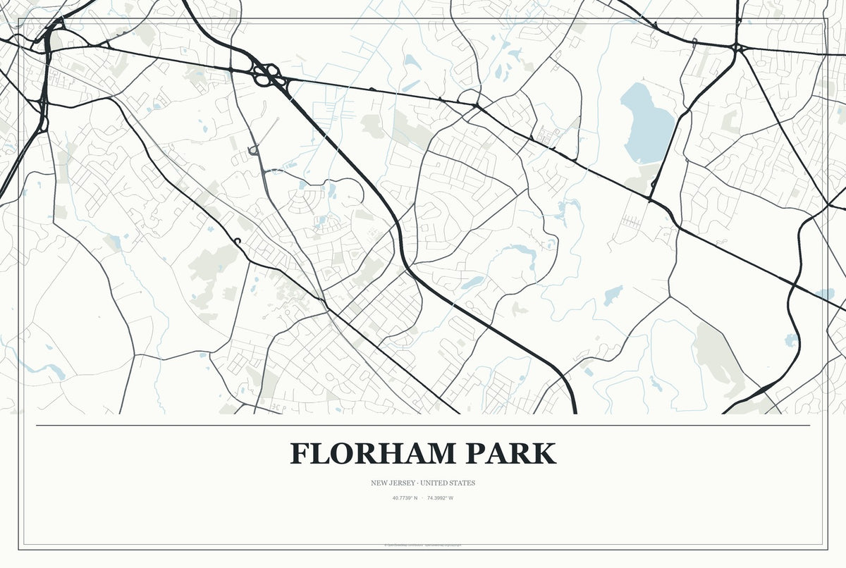 Florham Park, New Jersey City Map Aluminum Sign in Gallery Air style
