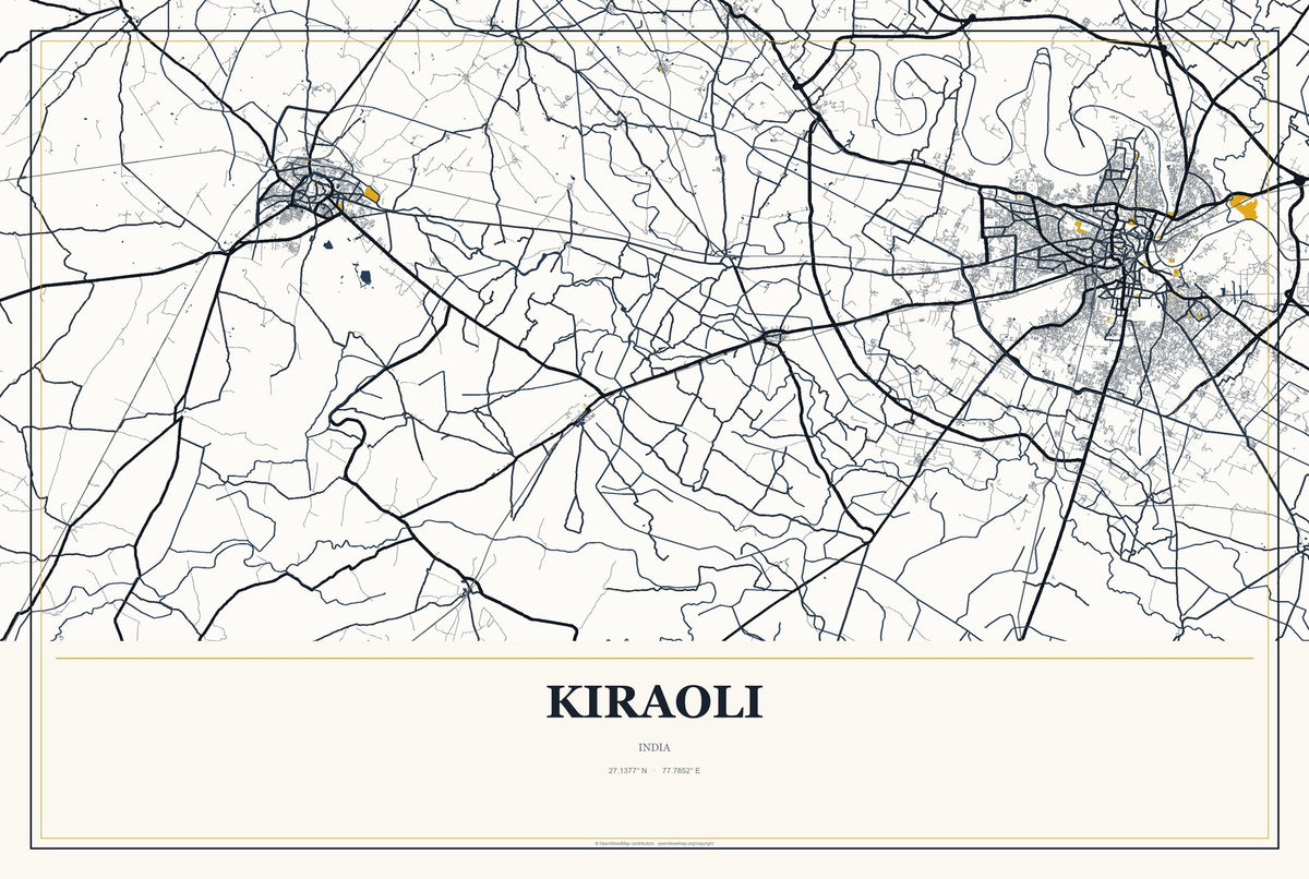 Kiraoli, India City Map Aluminum Sign in Citrine Modern style