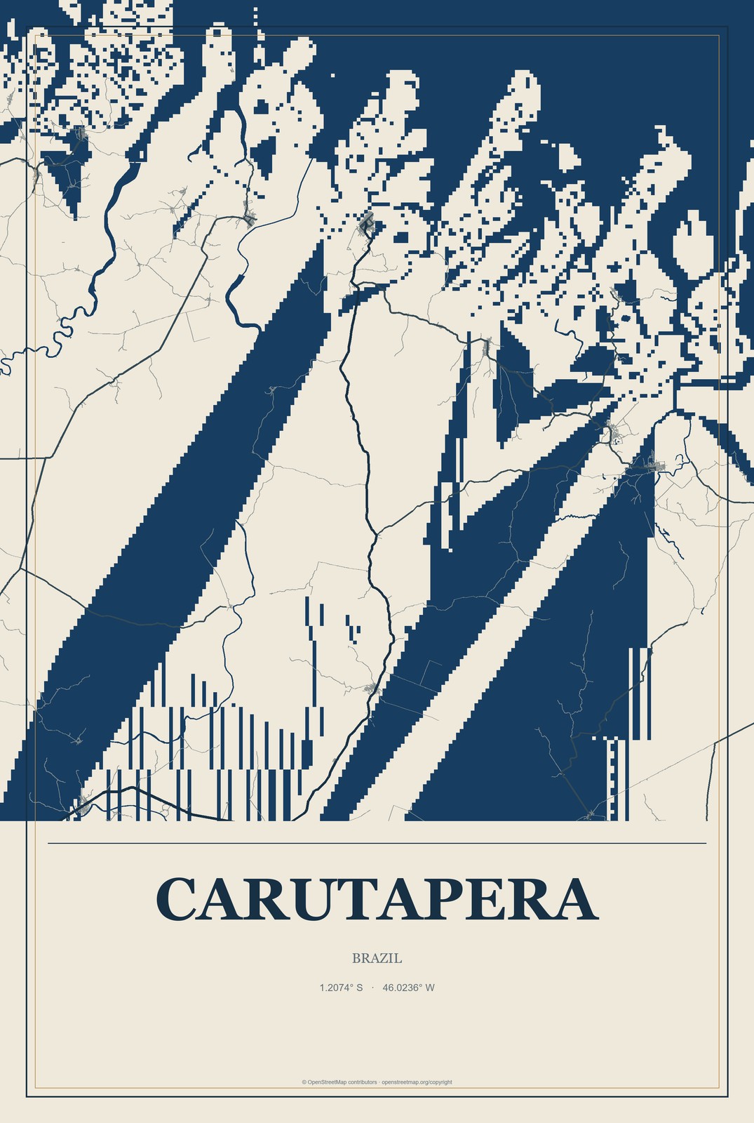Carutapera, Brazil City Map Aluminum Sign in Coastal Cutout style