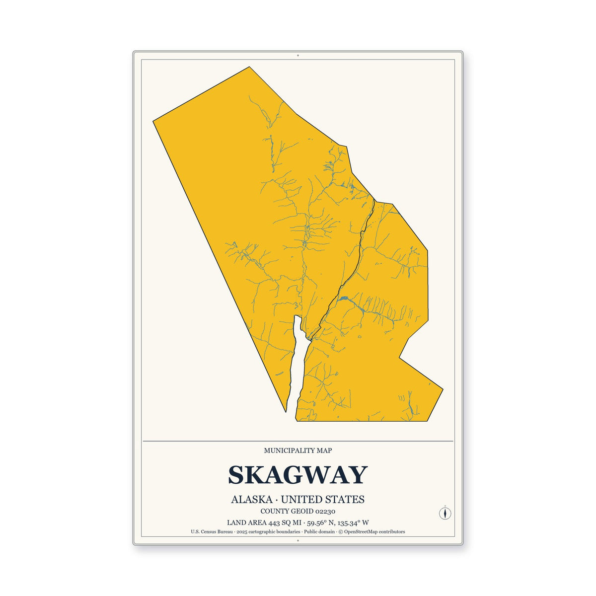 Skagway Municipality, Alaska Map Aluminum Sign in Citrine Modern style