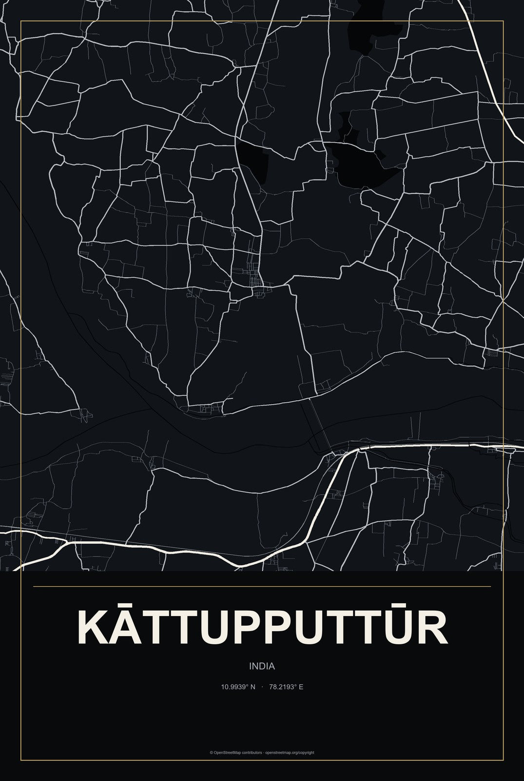 Kāttupputtūr, India City Map Aluminum Sign in Metropolitan Noir style