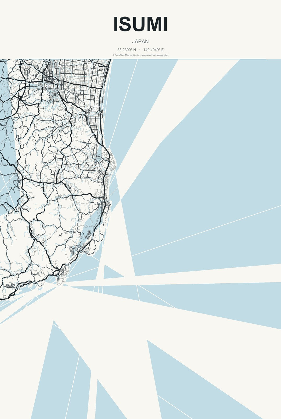 Isumi, Japan City Map Aluminum Sign in Headline Atlas style