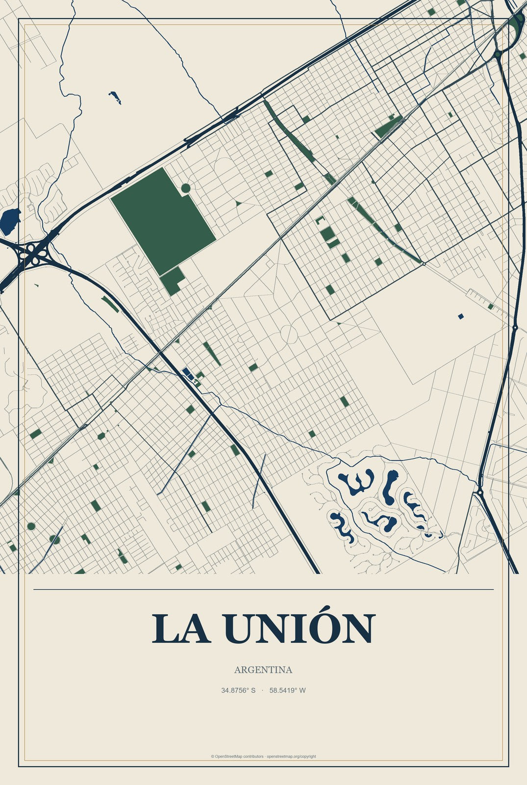 La Unión, Argentina City Map Aluminum Sign in Coastal Cutout style