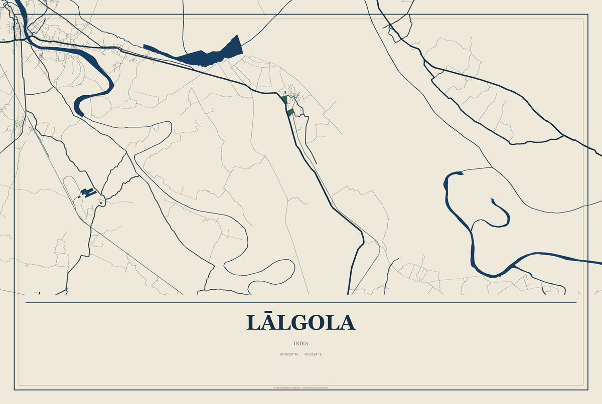 Lālgola, India City Map Aluminum Sign in Coastal Cutout style