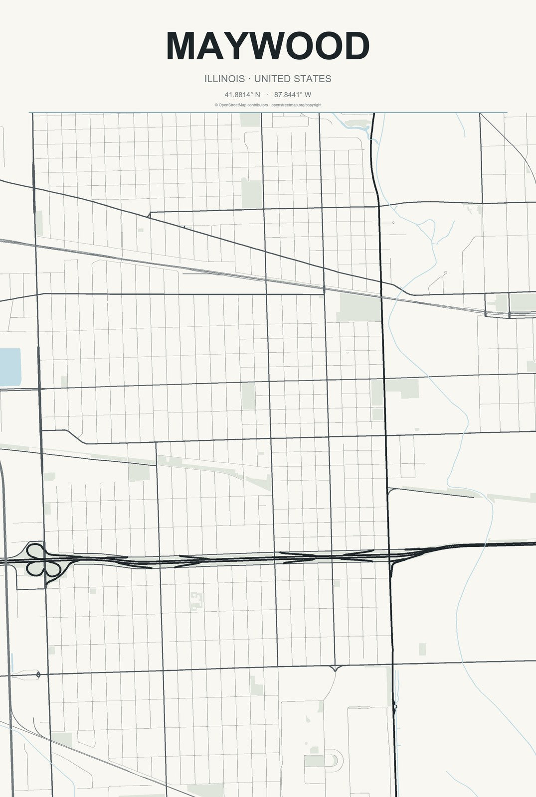 Maywood, Illinois City Map Aluminum Sign in Headline Atlas style