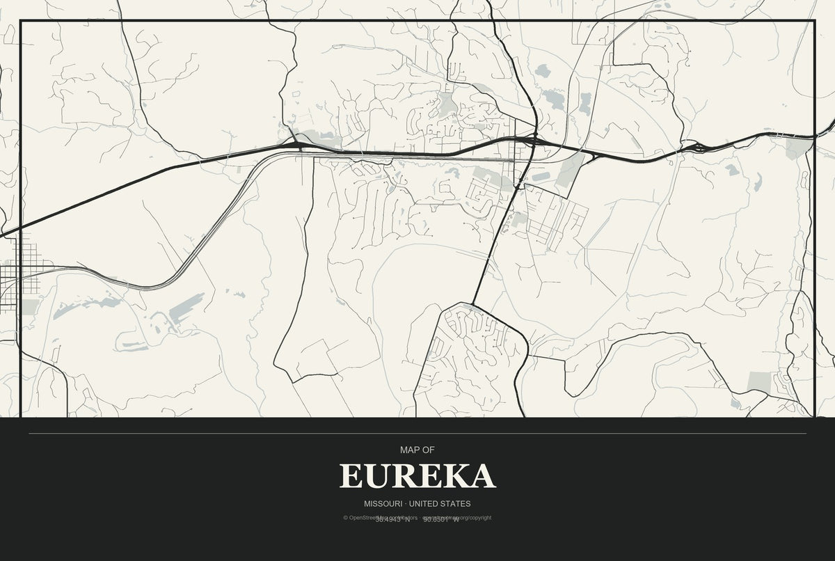 Eureka, Missouri City Map Aluminum Sign in Museum Plaque style