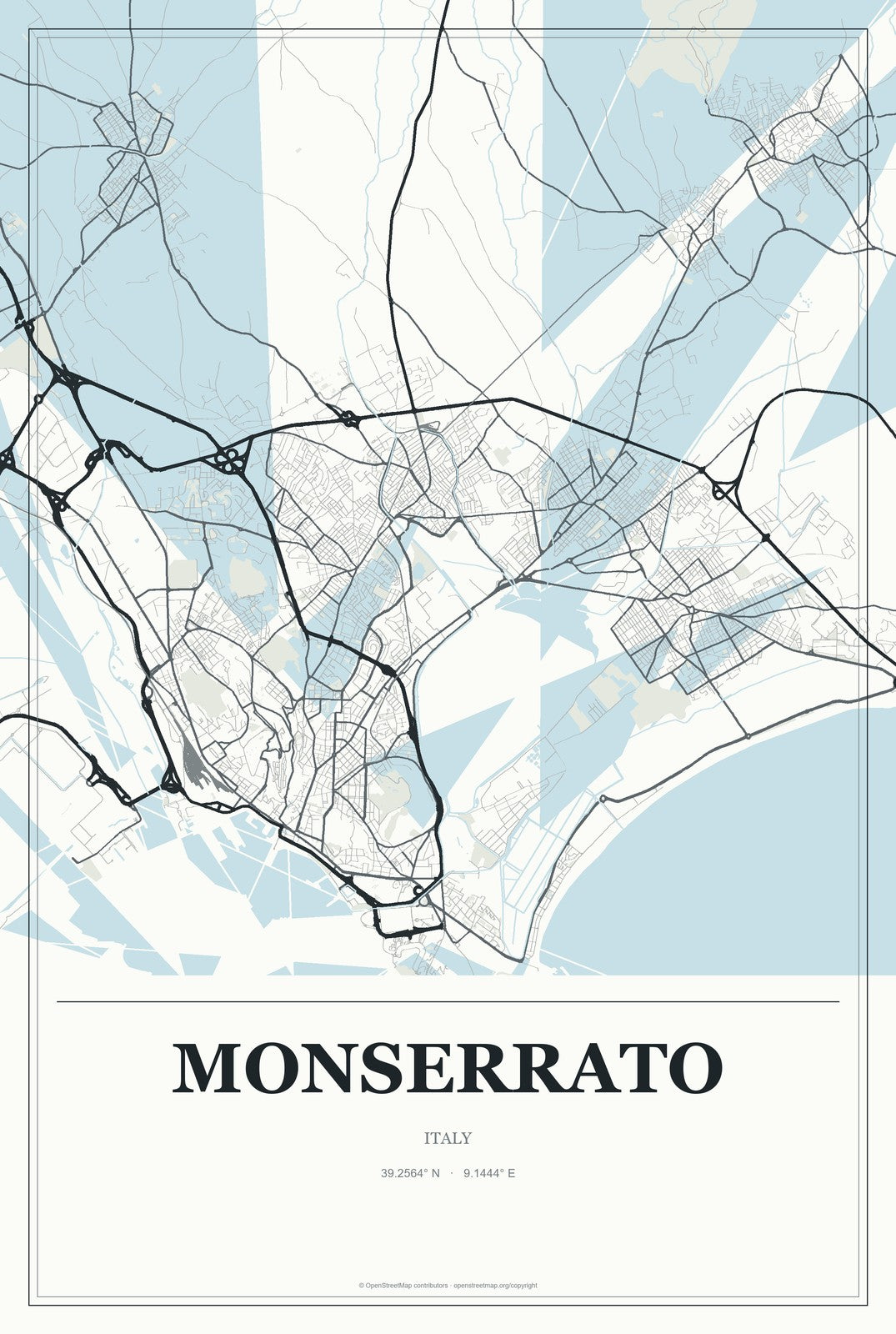 Monserrato, Italy City Map Aluminum Sign in Gallery Air style