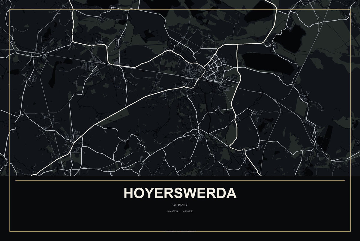 Hoyerswerda, Germany City Map Aluminum Sign in Metropolitan Noir style