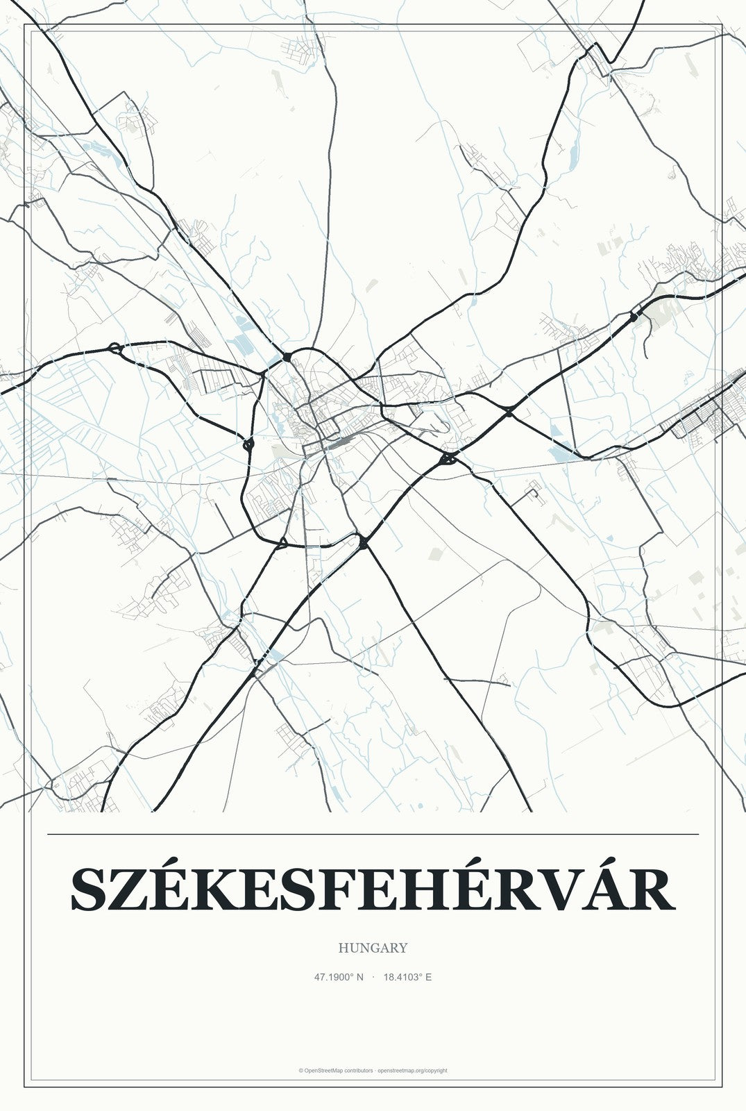 Székesfehérvár, Hungary City Map Aluminum Sign in Gallery Air style