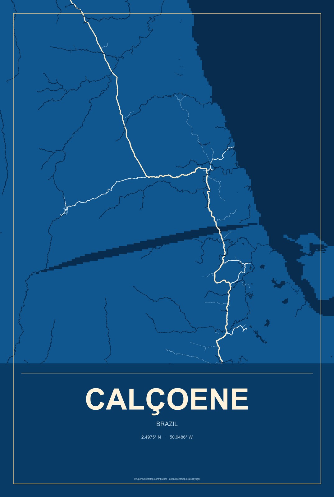 Calçoene, Brazil City Map Aluminum Sign in Harbor Cobalt style