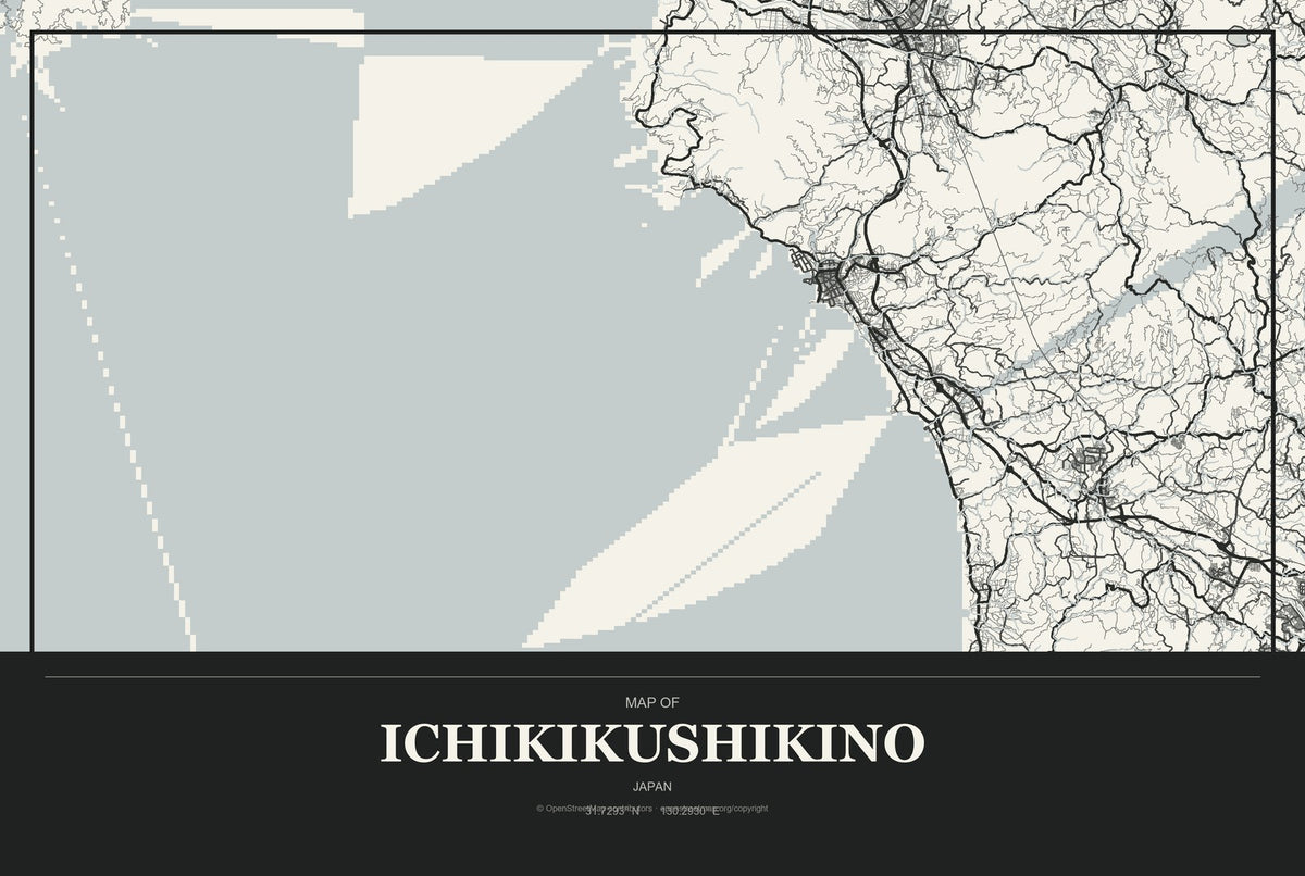 Ichikikushikino, Japan City Map Aluminum Sign in Museum Plaque style