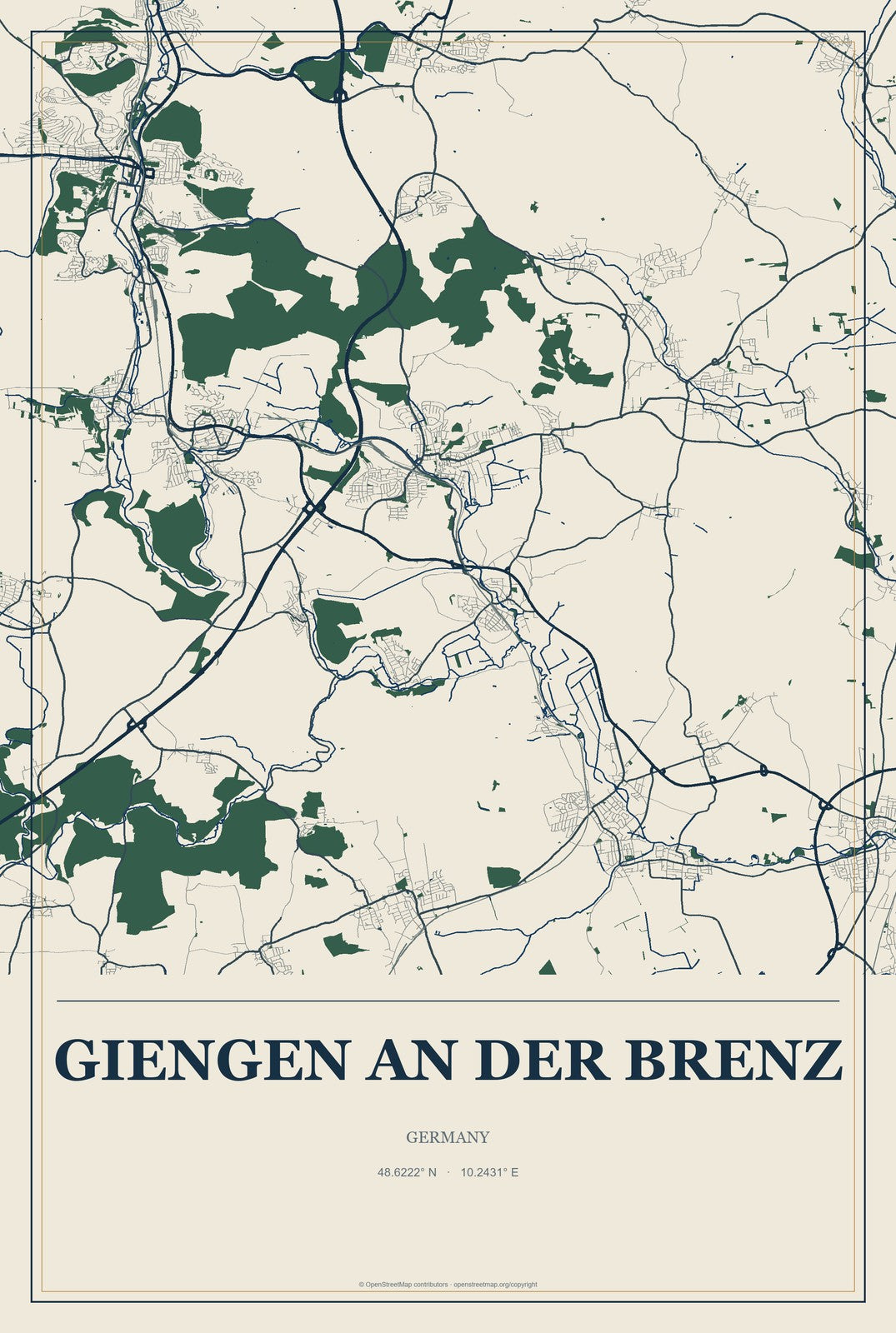 Giengen an der Brenz, Germany City Map Aluminum Sign in Coastal Cutout style