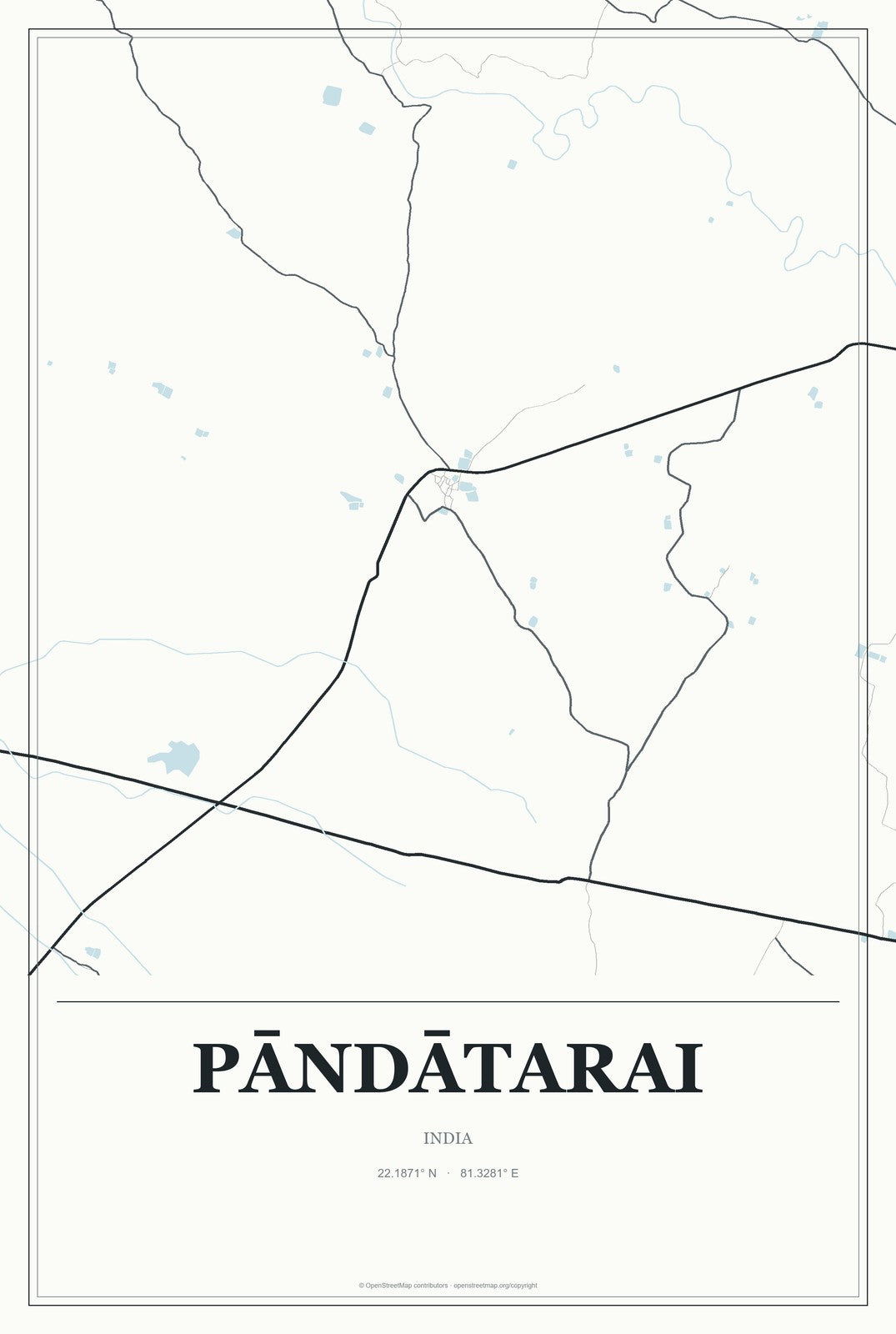 Pāndātarai, India City Map Aluminum Sign in Gallery Air style