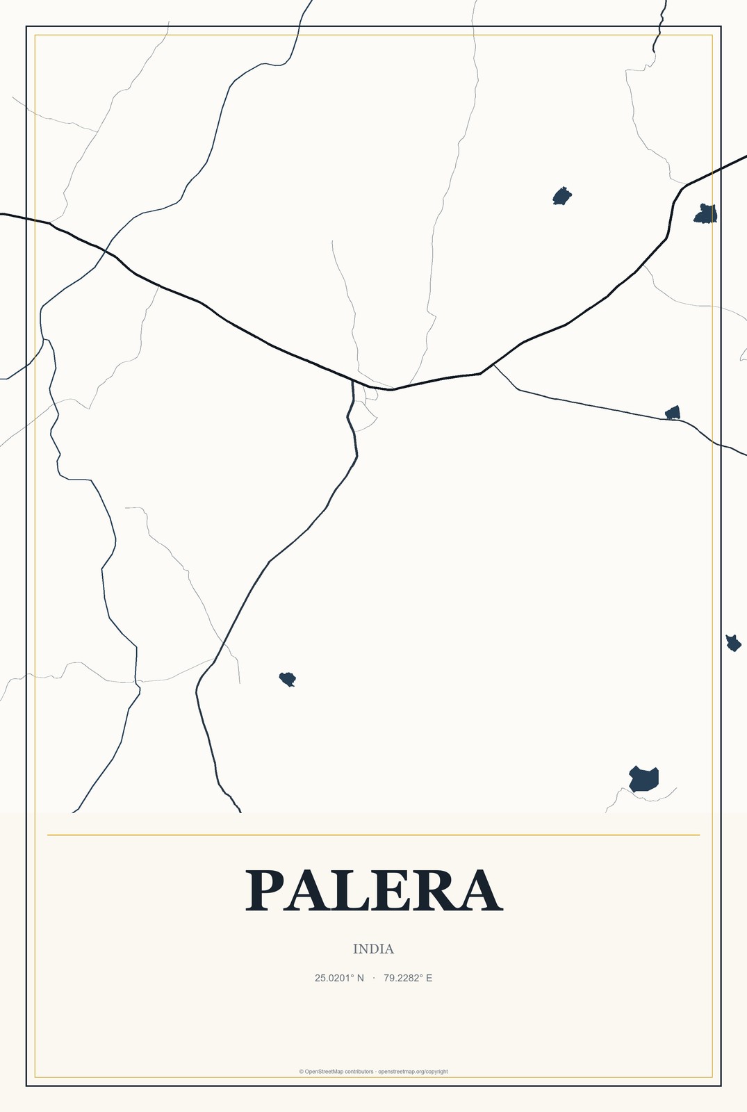 Palera, India City Map Aluminum Sign in Citrine Modern style