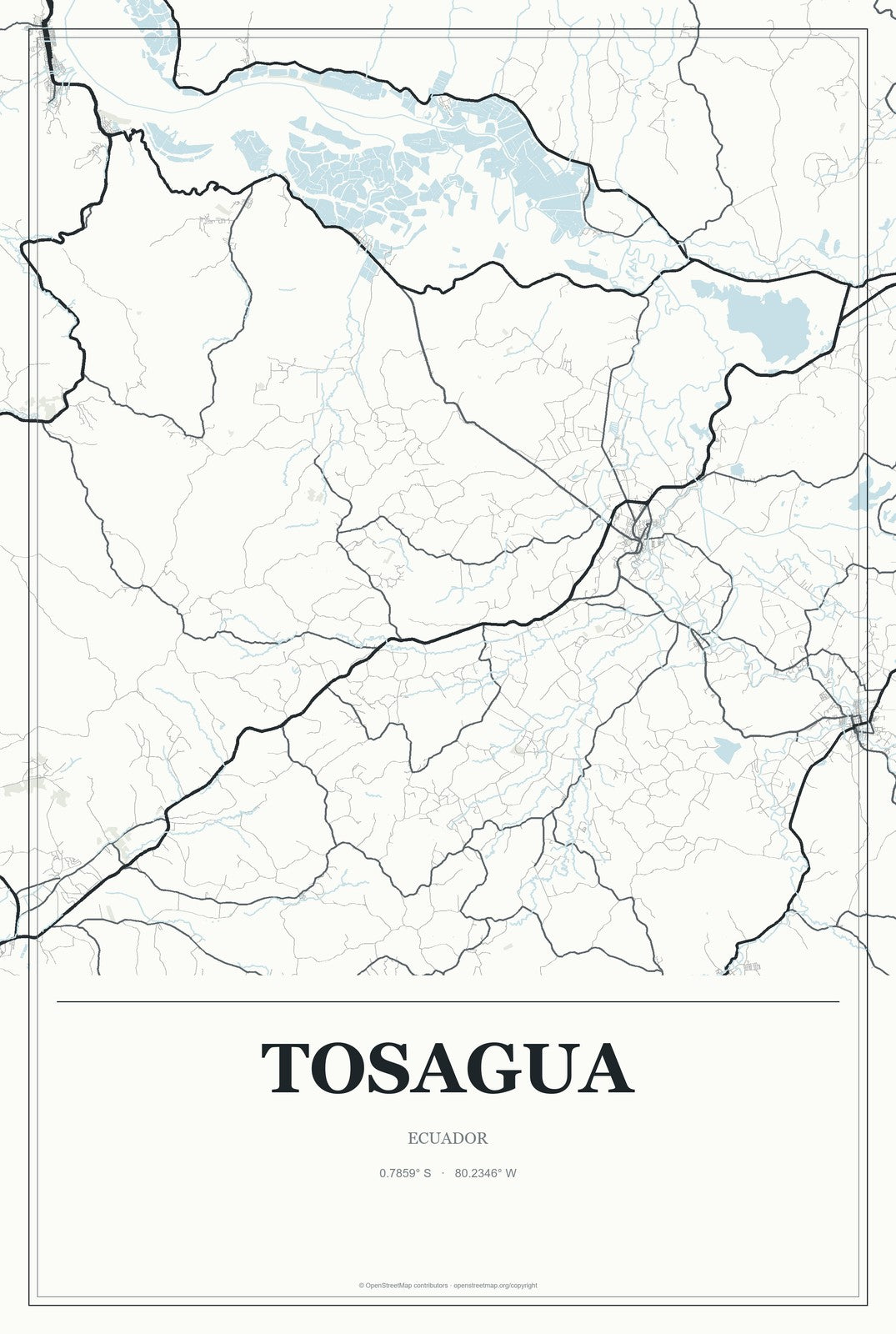 Tosagua, Ecuador City Map Aluminum Sign in Gallery Air style