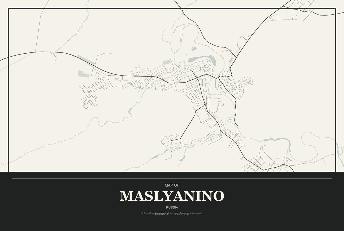 Maslyanino, Russia City Map Aluminum Sign in Museum Plaque style