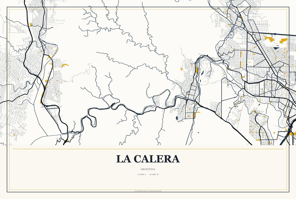 La Calera, Argentina City Map Aluminum Sign in Citrine Modern style