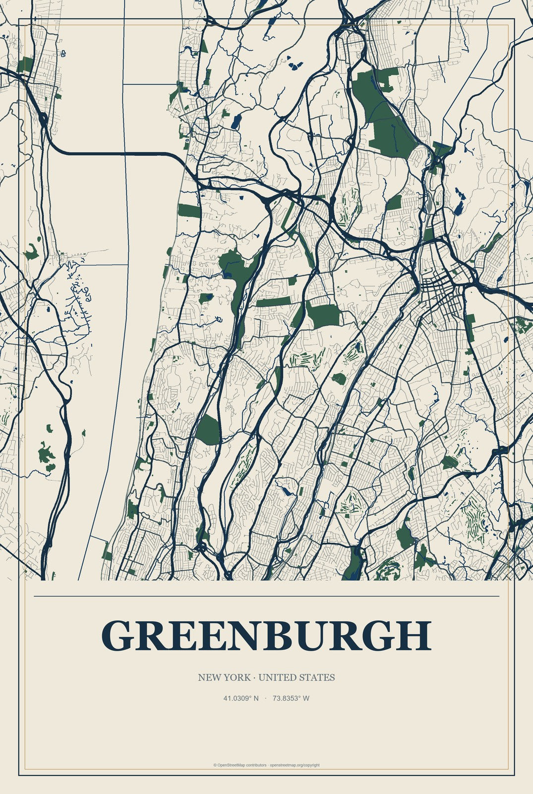 Greenburgh, New York City Map Aluminum Sign in Coastal Cutout style