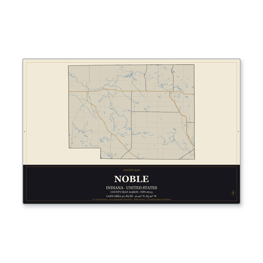 Noble County, Indiana Map Aluminum Sign in Museum Plaque style