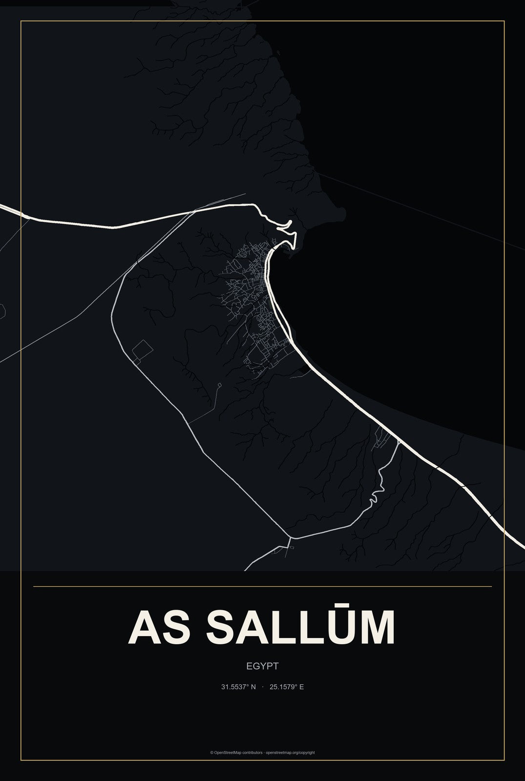As Sallūm, Egypt City Map Aluminum Sign in Metropolitan Noir style