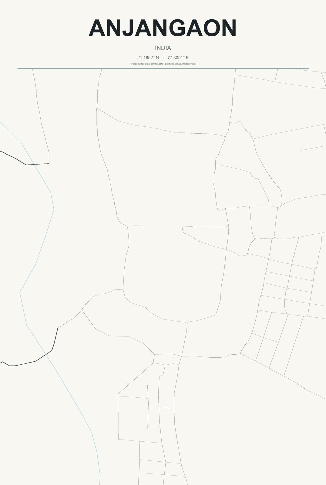 Anjangaon, India City Map Aluminum Sign in Headline Atlas style