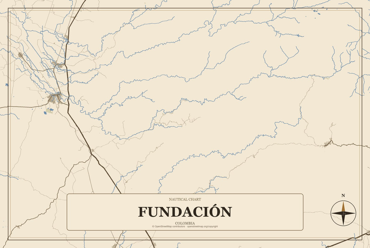 Fundación, Colombia City Map Aluminum Sign in Heritage Nautical style