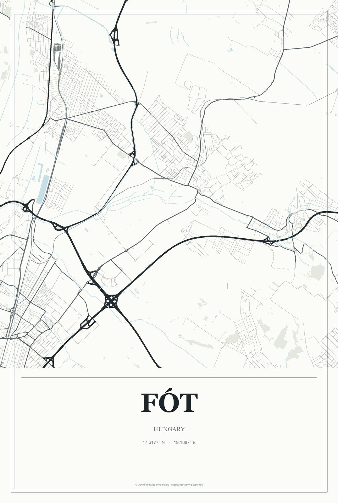Fót, Hungary City Map Aluminum Sign in Gallery Air style