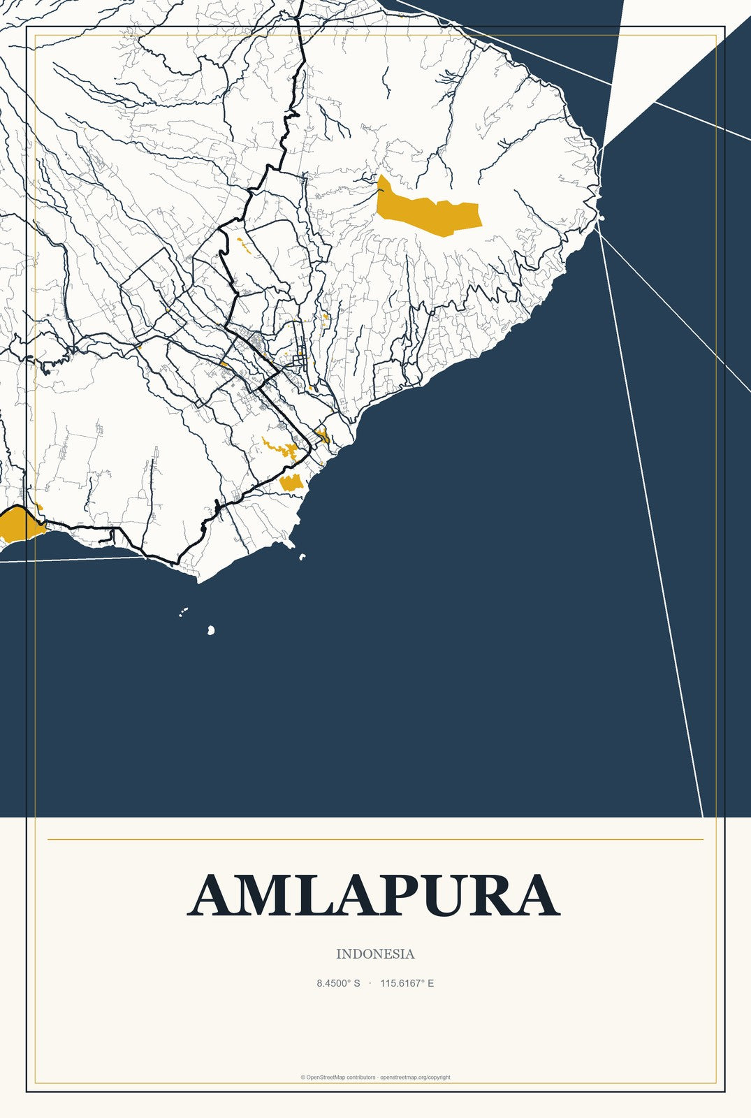 Amlapura, Indonesia City Map Aluminum Sign in Citrine Modern style