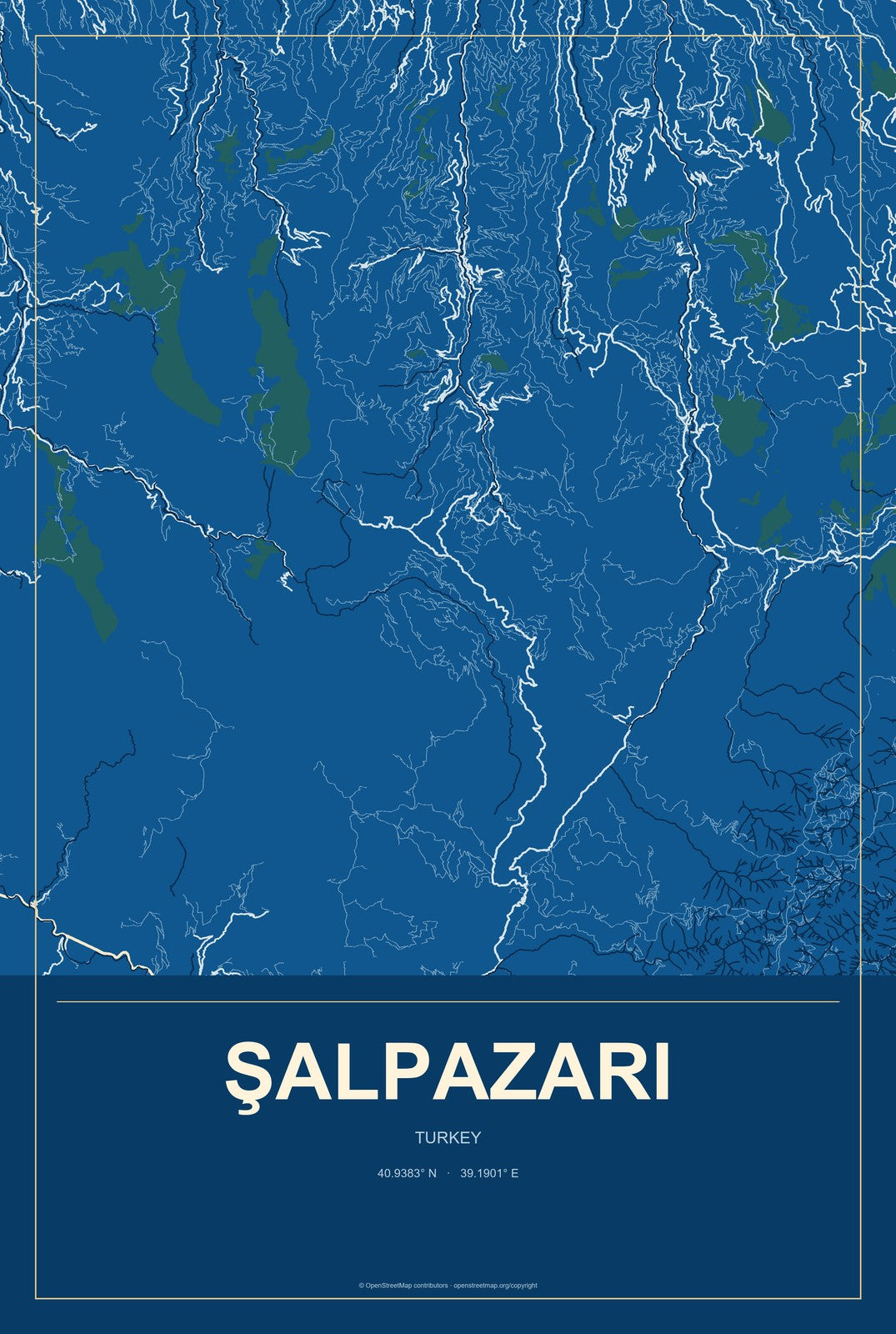 Şalpazarı, Turkey City Map Aluminum Sign in Harbor Cobalt style