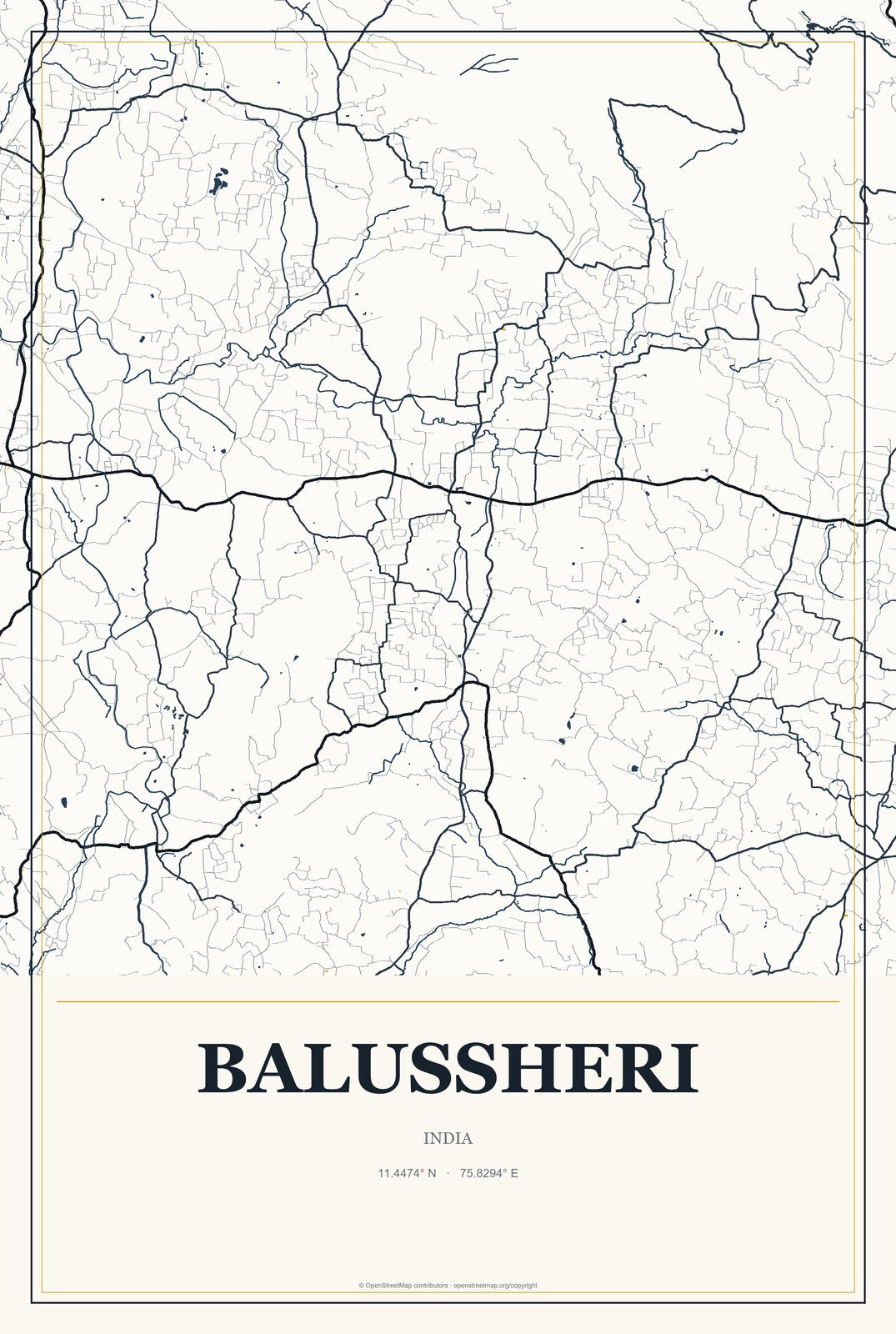 Balussheri, India City Map Aluminum Sign in Citrine Modern style