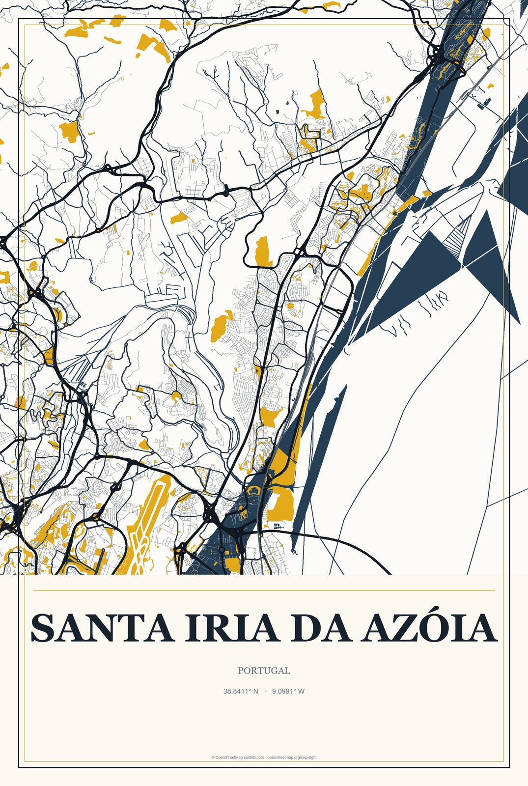 Santa Iria da Azóia, Portugal City Map Aluminum Sign in Citrine Modern style