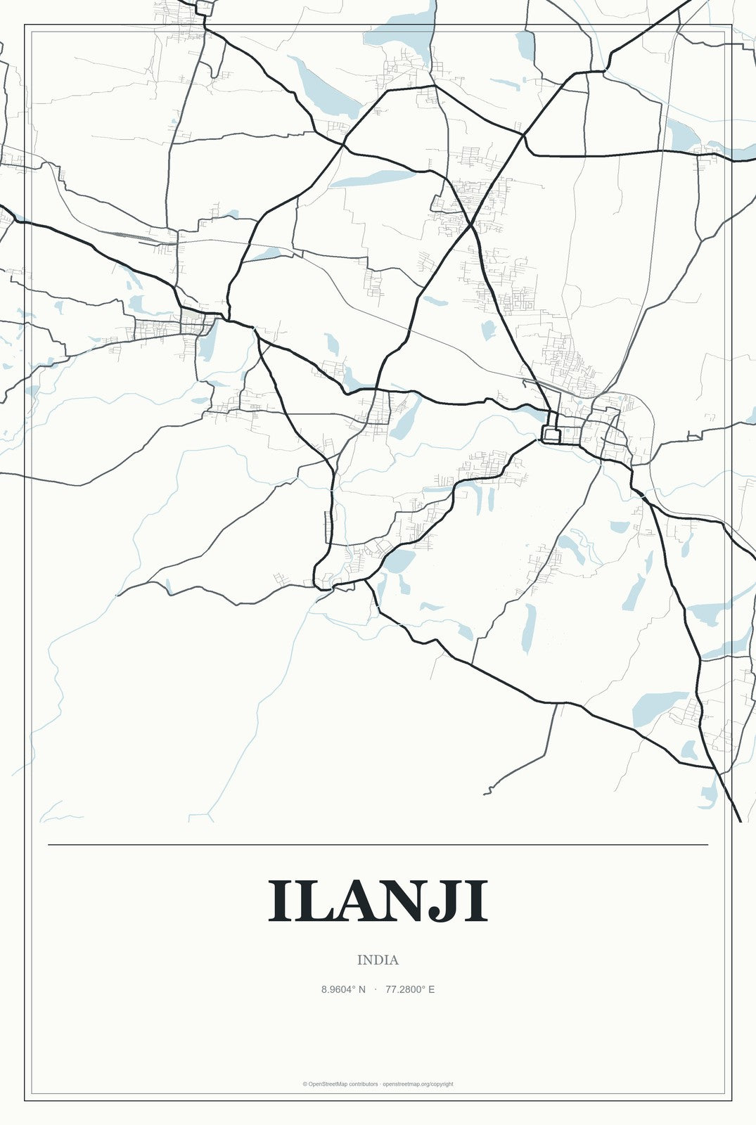 Ilanji, India City Map Aluminum Sign in Gallery Air style