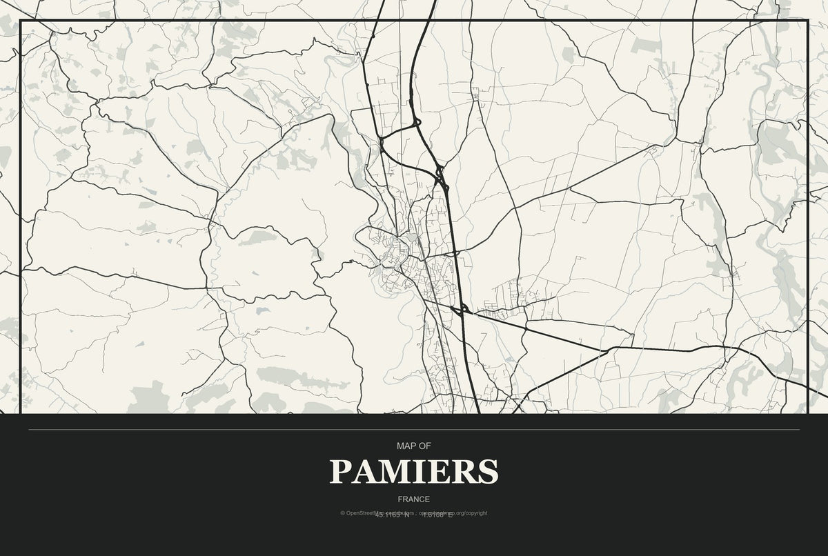 Pamiers, France City Map Aluminum Sign in Museum Plaque style