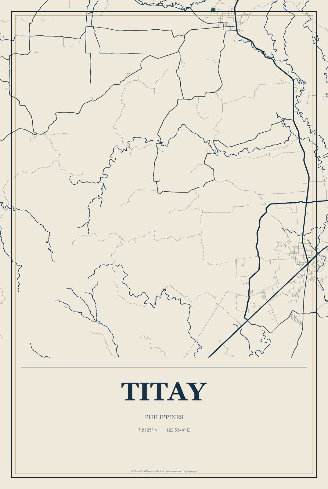 Titay, Philippines City Map Aluminum Sign in Coastal Cutout style