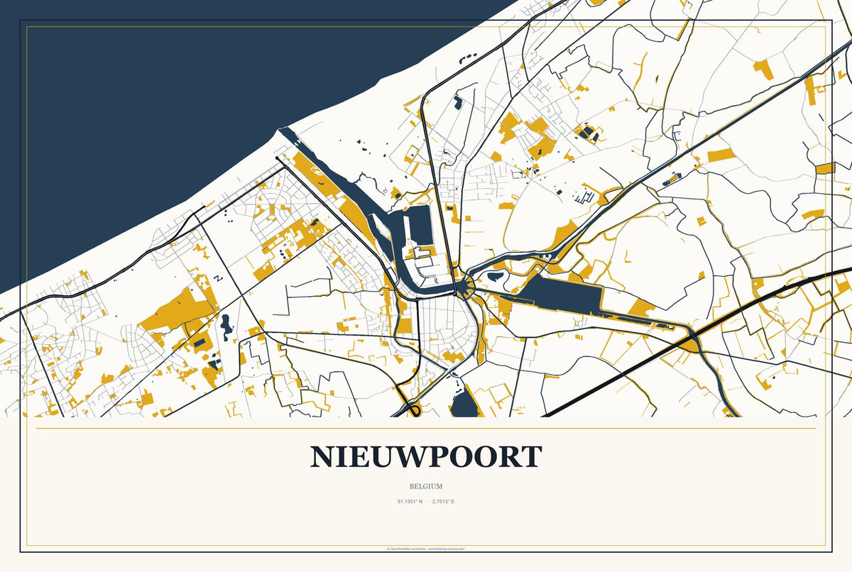 Nieuwpoort, Belgium City Map Aluminum Sign in Citrine Modern style