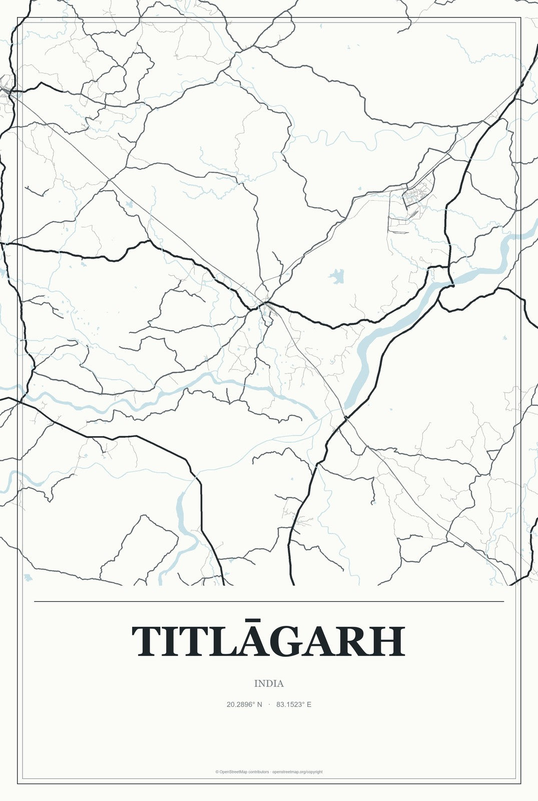 Titlāgarh, India City Map Aluminum Sign in Gallery Air style