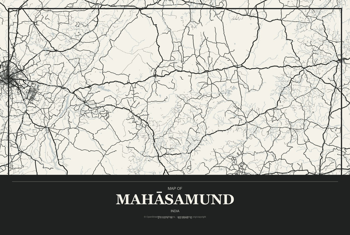 Mahāsamund, India City Map Aluminum Sign in Museum Plaque style