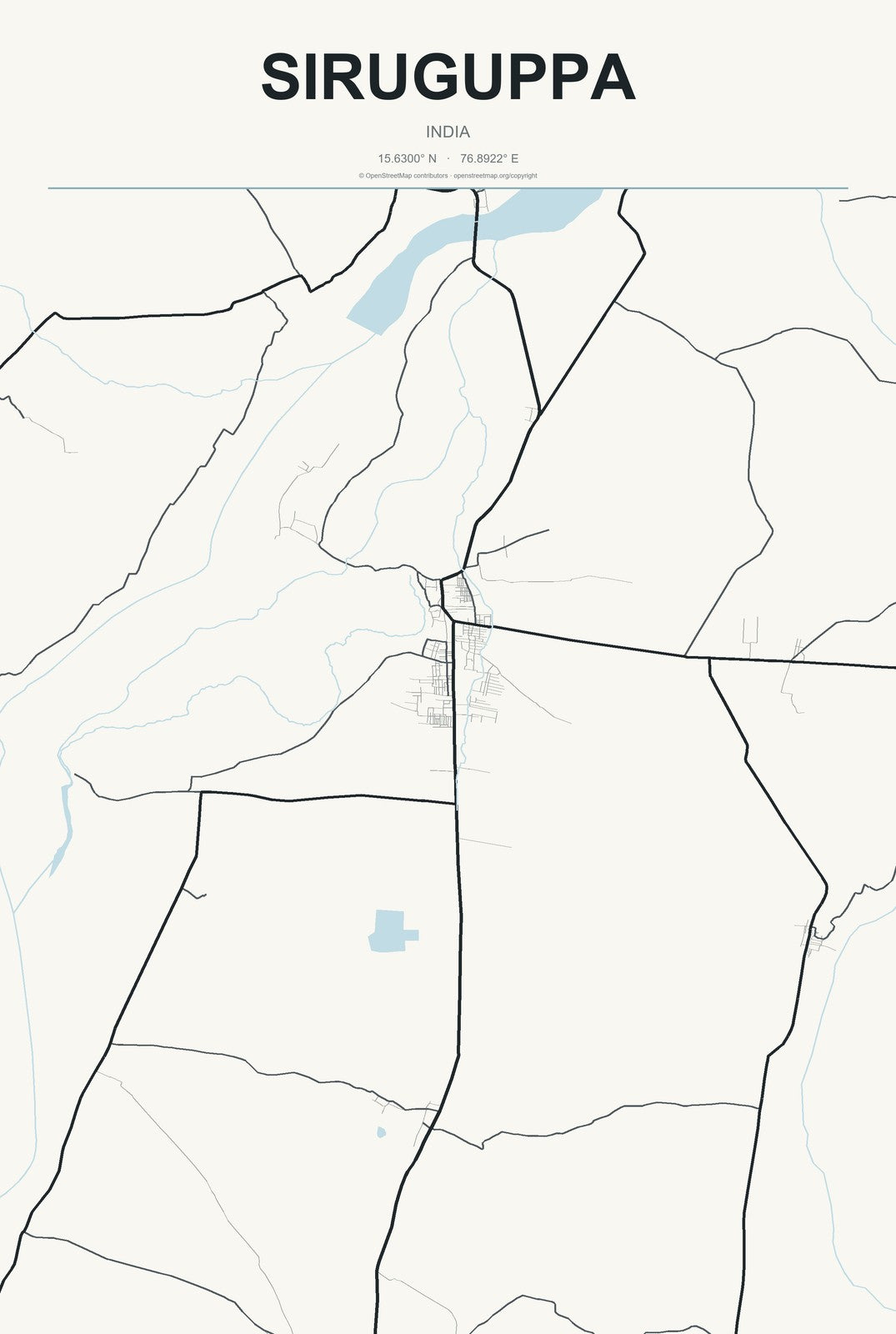 Siruguppa, India City Map Aluminum Sign in Headline Atlas style