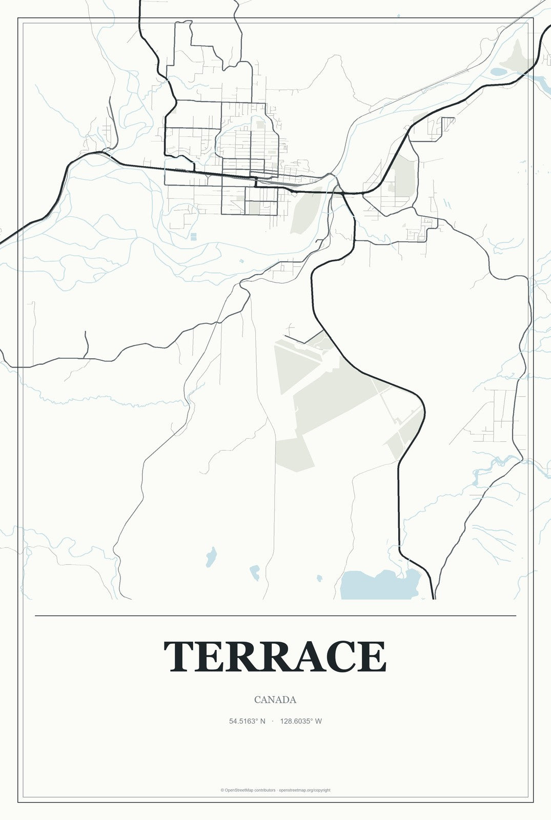 Terrace, Canada City Map Aluminum Sign in Gallery Air style