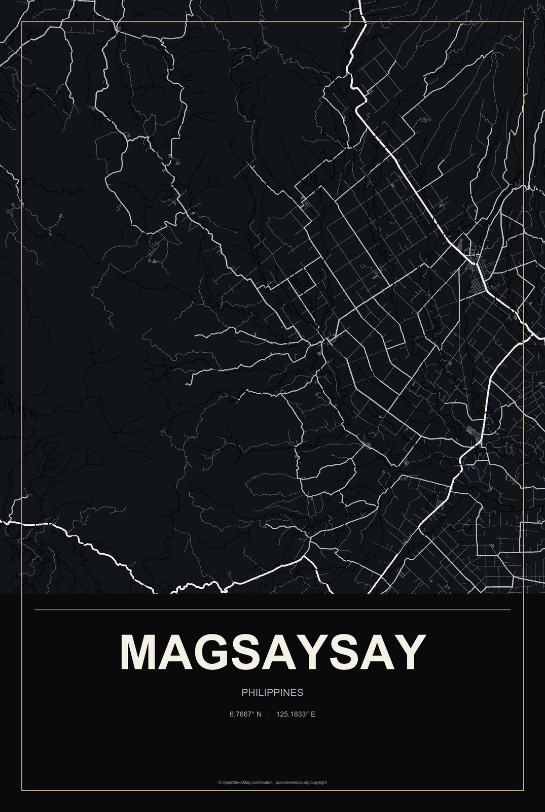 Magsaysay, Mimaropa, Philippines City Map Aluminum Sign in Metropolitan Noir style