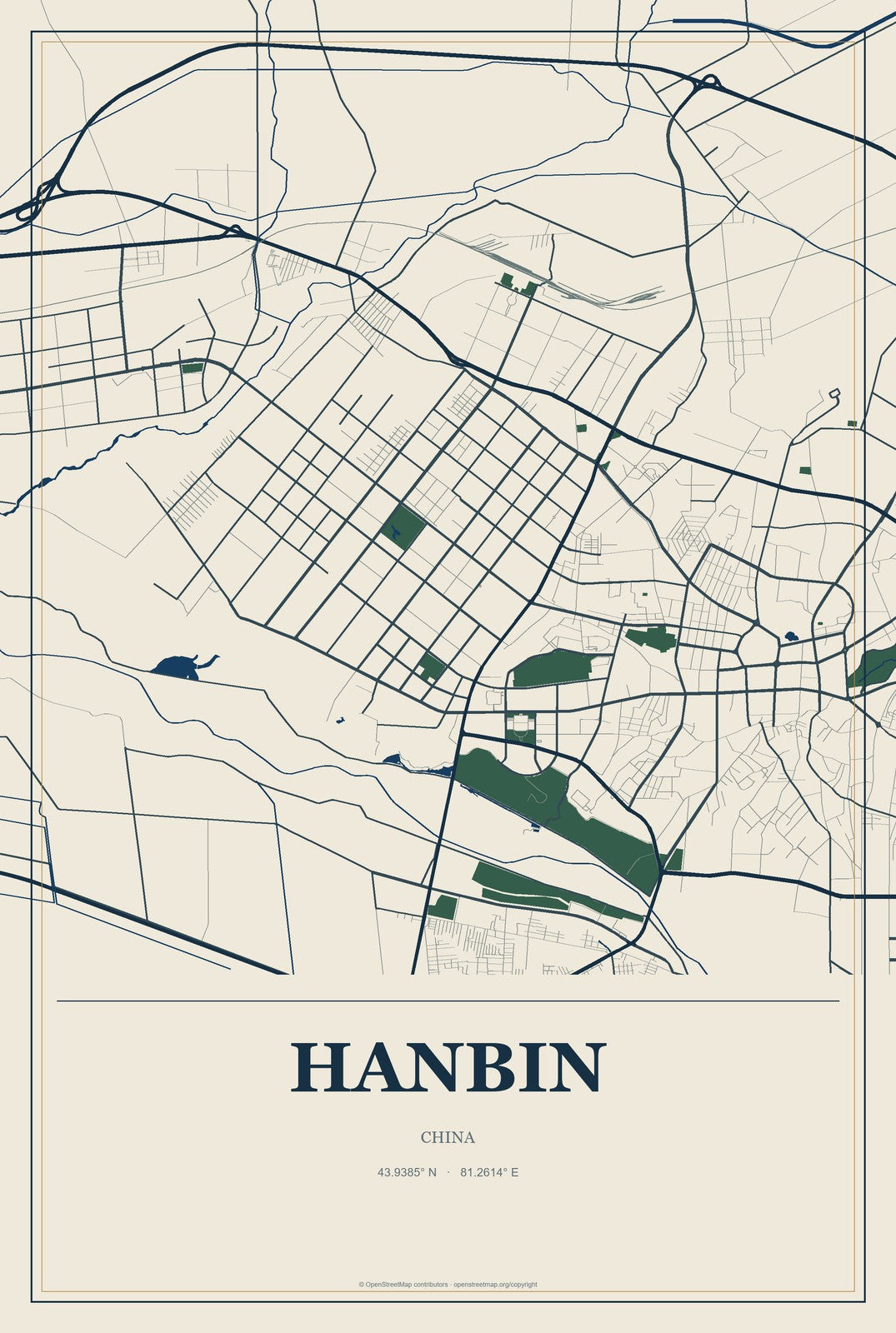 Hanbin, China City Map Aluminum Sign in Coastal Cutout style