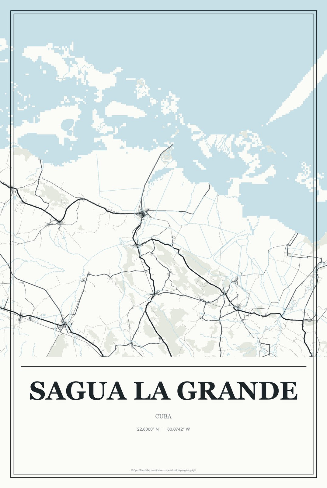 Sagua la Grande, Cuba City Map Aluminum Sign in Gallery Air style