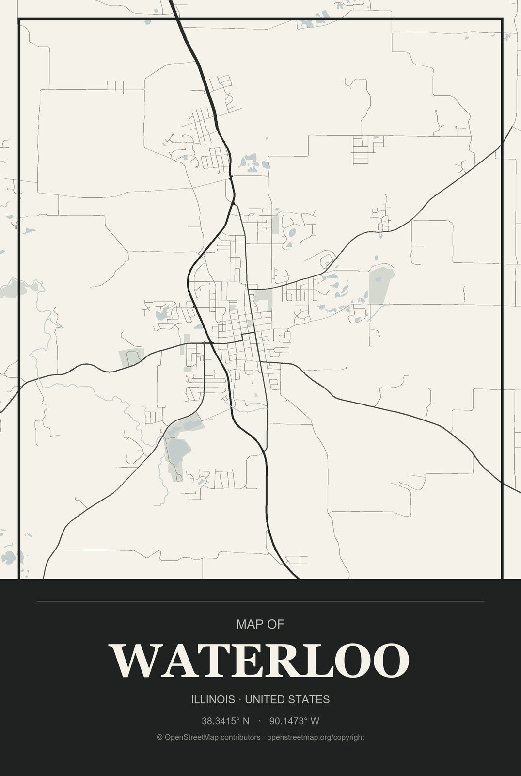 Waterloo, Illinois City Map Aluminum Sign in Museum Plaque style